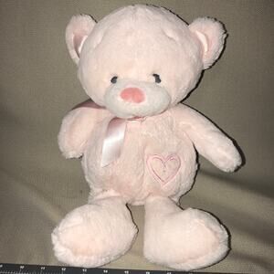 Nat & Jules Pink Floppy Bear Medium Plush Stuffed Animal Ribbon Bow Heart‎ 16”